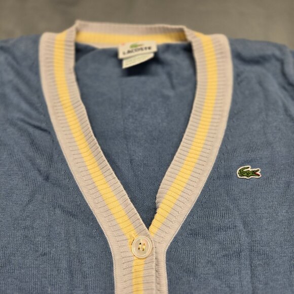 🐊 Lacoste Blue V-Neck Button Cardigan | Size 38 (Small) - Picture 3 of 16